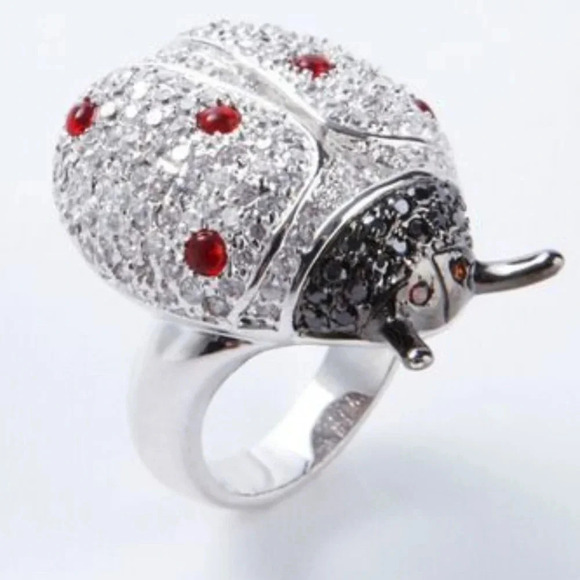 nOir Ladybug Crystal Ring Size 6 Pave' Statement Cocktail Bling Bold Sig… - Picture 1 of 12